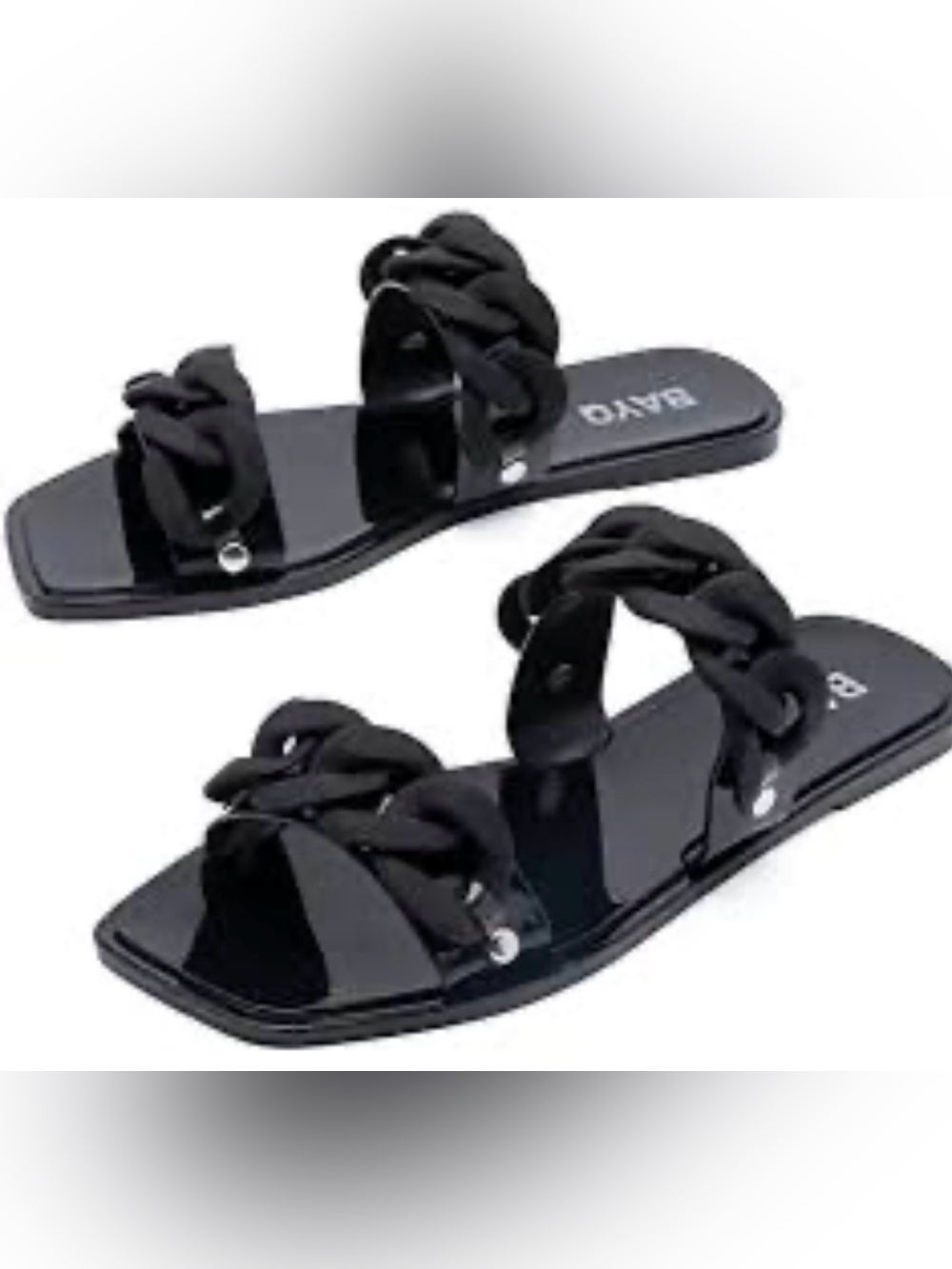 Black Jelly Chain-Detail Slide Sandals